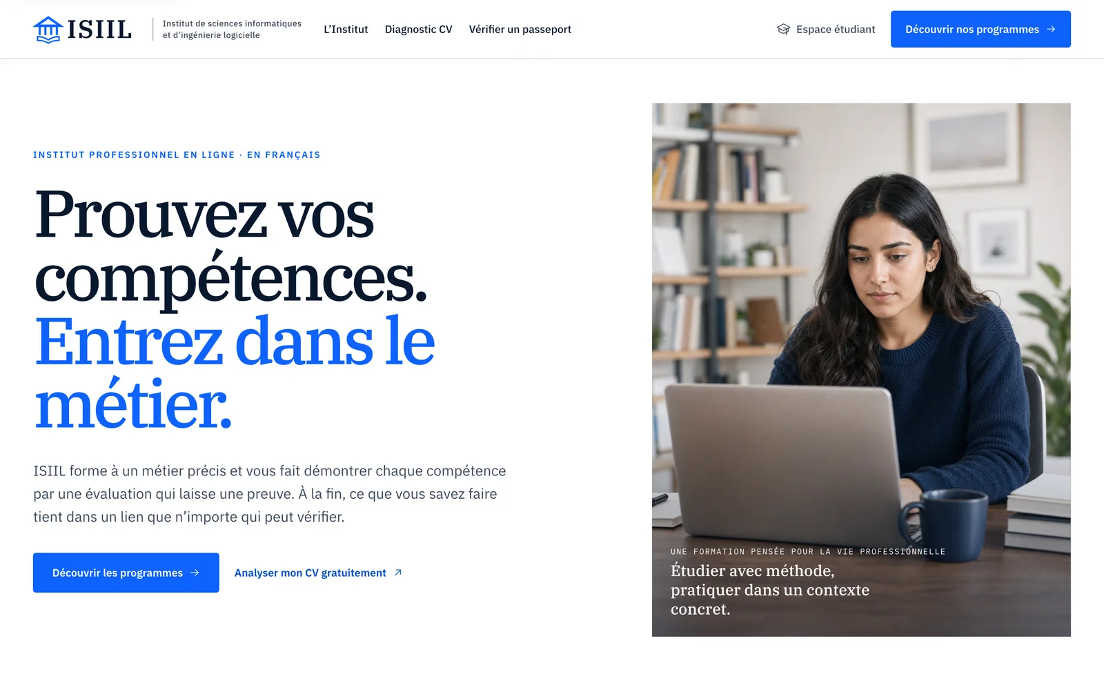 Page d’accueil du site ISIIL : « Prouvez vos compétences. Entrez dans le métier. »